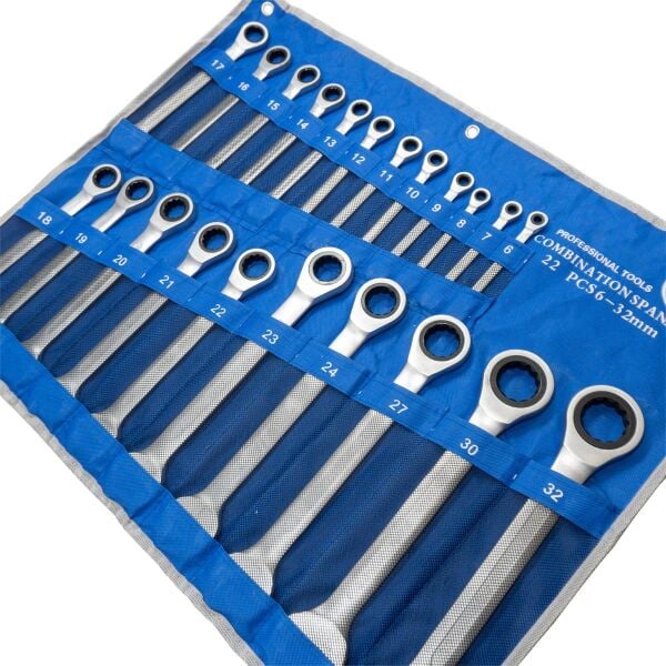 NEXON 6125 6-32 mm Cırcır Kombine Anahtar Takımı 22 Parça (Bez Çanta)