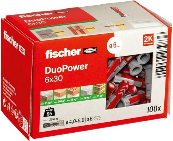 FISCHER Duopower 6x30 mm Plastik Dübel 100'lü
