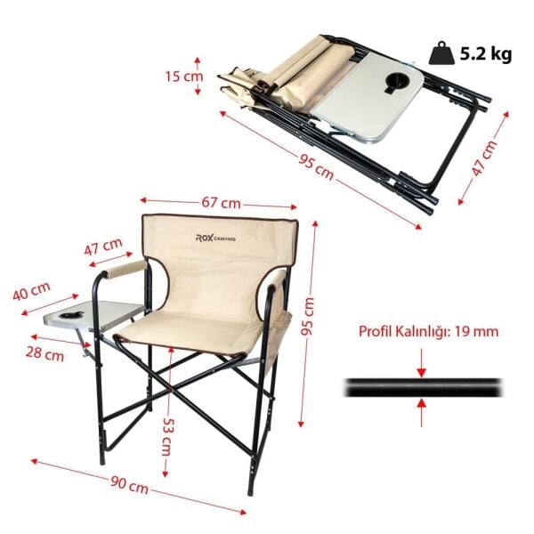 ROX Camping Bej Sehpalı Kamp Sandalyesi (153CAMP0317)