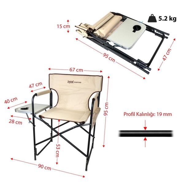 ROX Camping Bej Sehpalı Kamp Sandalyesi (153CAMP0317)