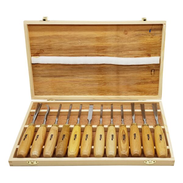 ROX Wood 12 Parça El Tipi Ahşap Oyma Seti (Ahşap Kutulu) 15399092