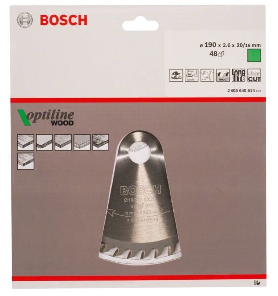 BOSCH Pro Wood 190x20 mm 48 Diş Ahşap Daire Testere Bıçağı