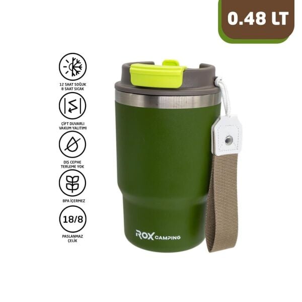 ROX Camping Pipetli Termos 0.48 Litre - Yeşil (153CAMP0194)