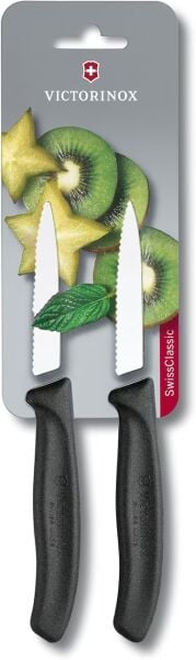 VICTORINOX 6.7633.B 8cm Siyah 2li Tırtıklı Soyma Bıçağı, Blisterli Paket