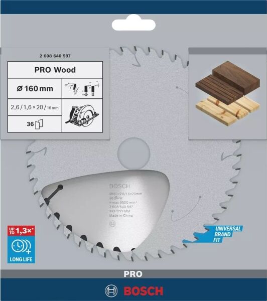 BOSCH PRO Wood 160x20x2,6/1,6 mm 24 Diş Ahşap Elmas Daire Testere Bıçağı