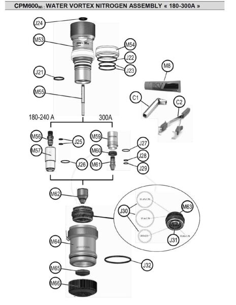 LINCOLN SAF Tuyere 300 için Plazma Nozzle 300 Amper 3,0 mm M16X1 (W000325021)