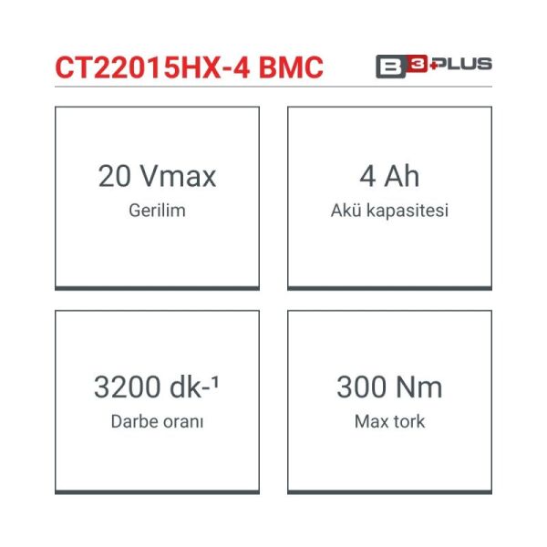 CROWN CT22015HX-4 TB Şarjlı Somun Sıkma 20 Volt 4.0 Amper Çift Akülü