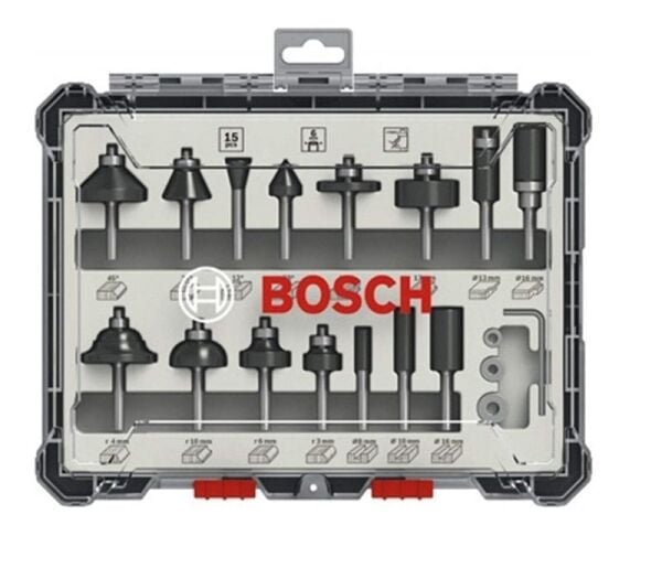 BOSCH 6 mm Profesyonel Ahşap Freze Bıçak Seti 15 Parça (2607017471)