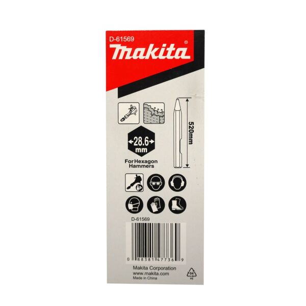 MAKİTA 28.6 mm Altıgen Saplı Kanallı Sivri Keski-Murç 520 mm (Kırıcı Makinalar İçin)