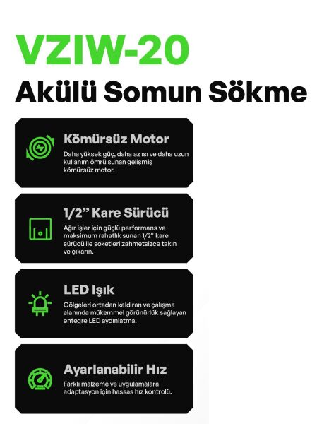 VOLTZ VZIW-20 Şarjlı Somun Sıkma 20 Volt 5 Amper Çift Akülü 1/2 Soket