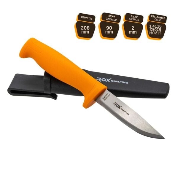 ROX CAMPING 0320 Busch Craft Eco Paslanmaz Çelik Kamp Bıçağı (Turuncu)