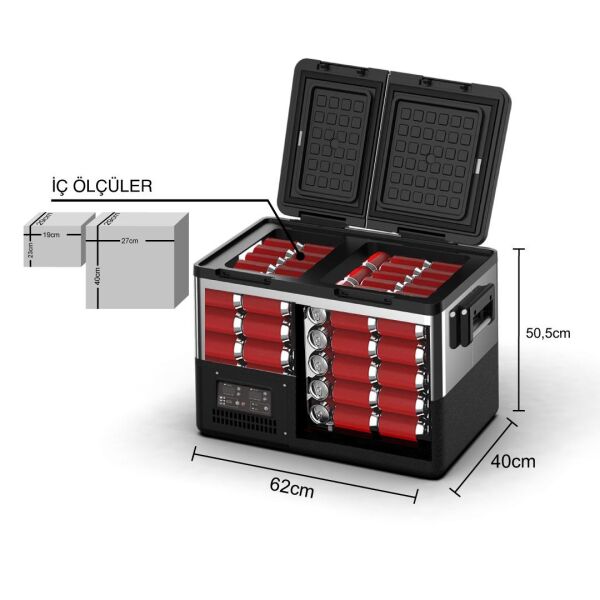 ICECO TCD45 Çift Bölmeli Kompresörlü Oto Buzdolabı 45 Litre 12/24 Volt