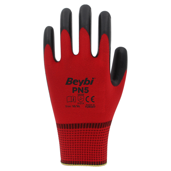 BEYBİ PN-5 Kırmızı Siyah 9 Numara Nitril İş Eldiveni
