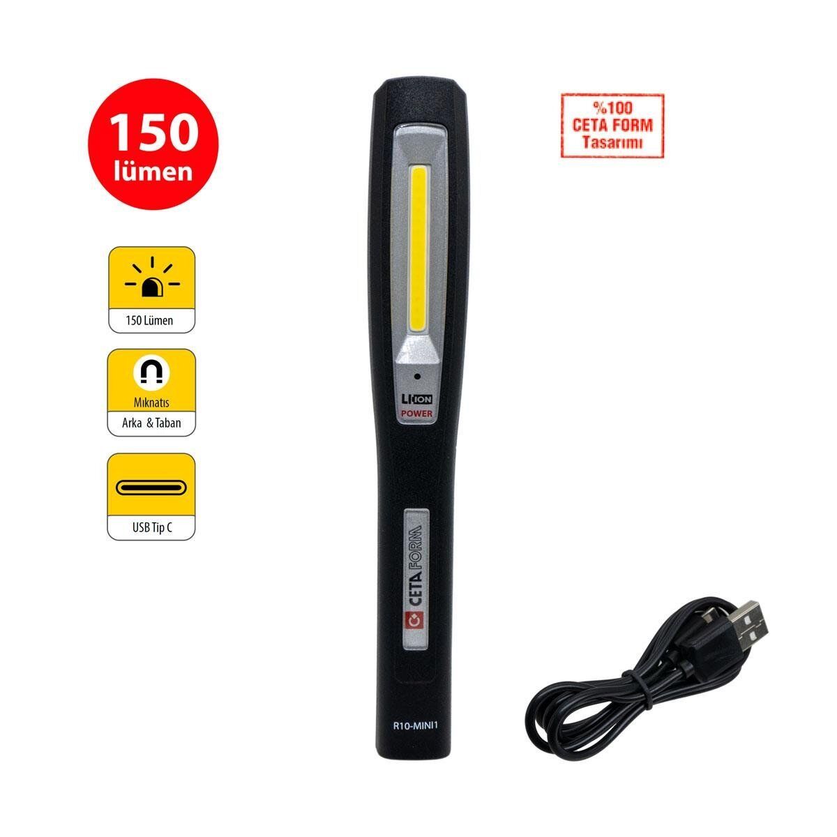 CETA R10-MINI1 Şarjlı Kalem Tip Mini Led El Feneri 150 Lümen