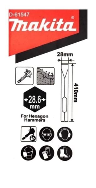 MAKİTA 28 mm Altıgen Saplı Kanallı Yassı Keski 410 mm (Kırıcı Makinalar için)