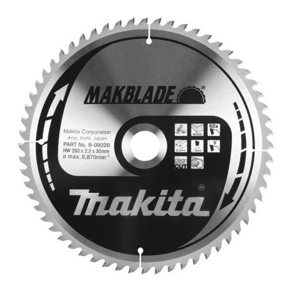 MAKİTA 260x2,3x30 mm 60 Diş Elmas Uçlu Ahşap Daire Testere Bıçağı B-09020