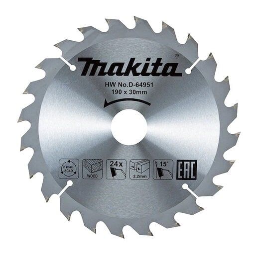 MAKİTA D-64951 Ahşap Elmas Uçlu Daire Testere Bıçağı 190 mm 24 Diş