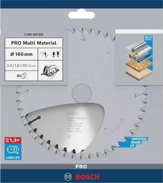 BOSCH PRO Multi Material 160x20x2,4 mm 42 Diş Elmas Daire Testere Bıçağı - Aluminyum Kesime Uygun