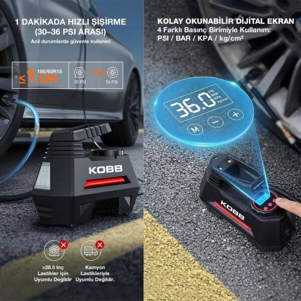 KOBB KB180 Dijital Göstergeli Hava Pompası 12 Volt 150 Psi