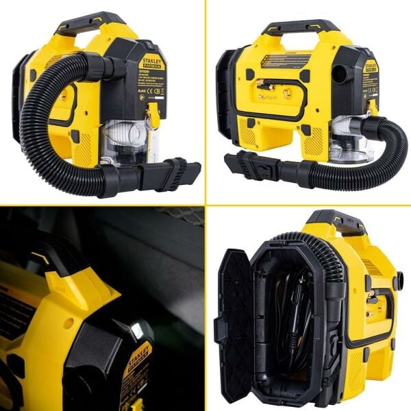 STANLEY SXV02001A Şarjlı Dijital Göstergeli Lastik Yatak Şişirme Pompası + Araç Süpürgesi 160 Psi