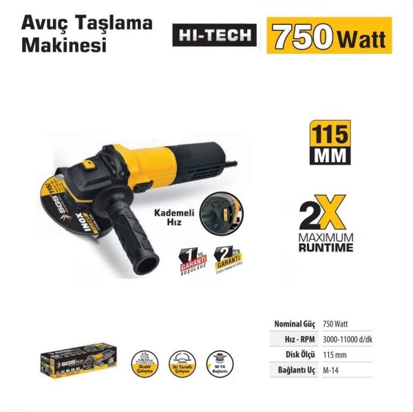 SGS 5111 Devir Ayarlı Avuç Taşlama 750 Watt 115 mm
