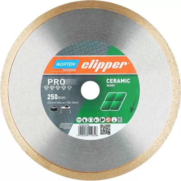 NORTON Clipper PRO 250x25,4 mm Sulu Tip Seramik - Mermer - Taş Elmas Kesme Testeresi