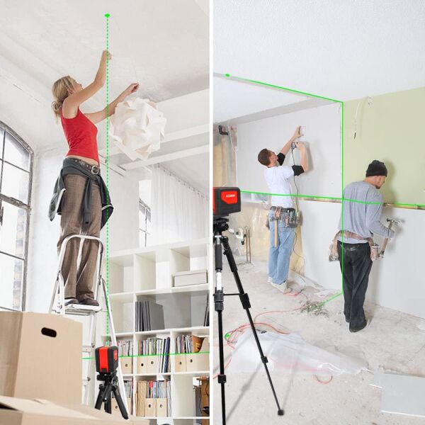 KOBB KBL92G Yatay ve Dikey Otomatik Hizalamalı Yeşil Çapraz Çizgi Lazer, 2 Noktalı Şakül Lazer Distomat + Mini Tripod