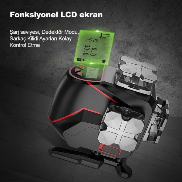 KOBB KBL36G Profesyonel Li-ion Şarjlı ve Pilli 4X360⁰ Otomatik Hizalamalı Yeşil Çapraz Çizgi Lazer Distomat Terazi + Uzaktan Kumanda