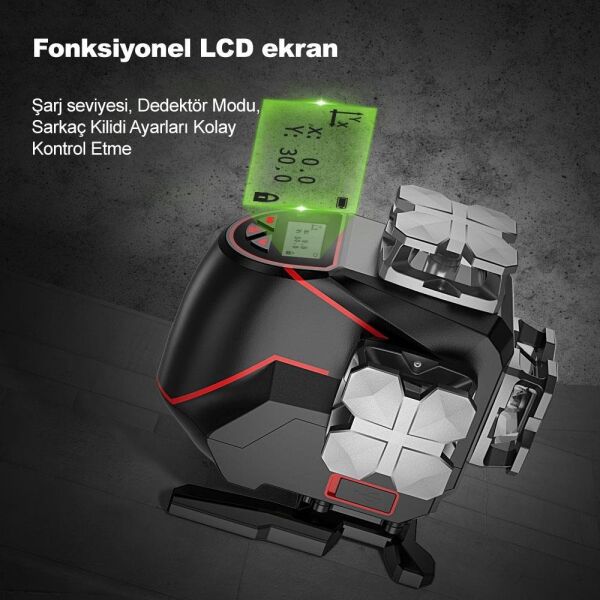 KOBB KBL36G Profesyonel Li-ion Şarjlı ve Pilli 4X360⁰ Otomatik Hizalamalı Yeşil Çapraz Çizgi Lazer Distomat Terazi + Uzaktan Kumanda