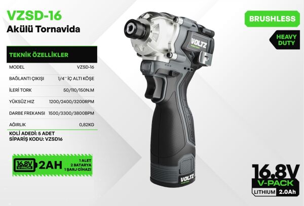 VOLTZ VZSD16-20 Akülü Torklu Vidalama 16.8 Volt 2 Amper  Çift Akülü