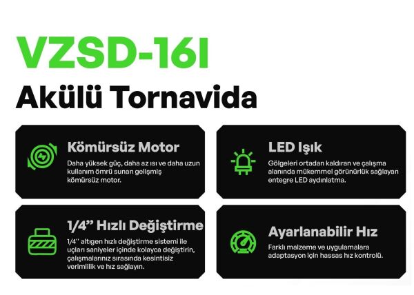 VOLTZ VZSD16-20 Akülü Torklu Vidalama 16.8 Volt 2 Amper  Çift Akülü