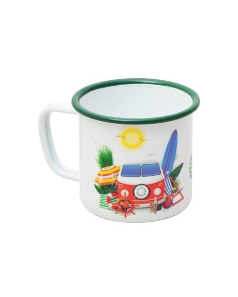 NURGAZ Campout Emaye Kupa Bardak (Beyaz-Karavan)