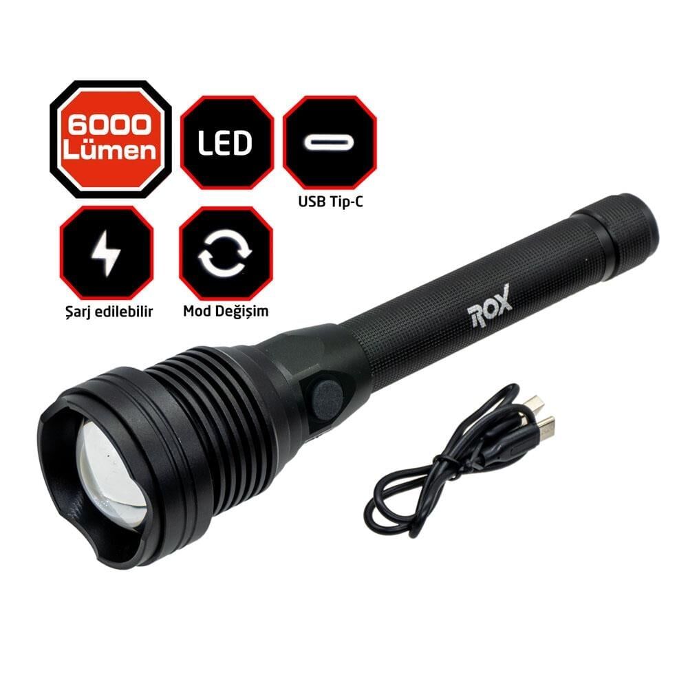 ROX Outdoor Şarjlı Led El Feneri 6000 Lümen (153ROX0214)