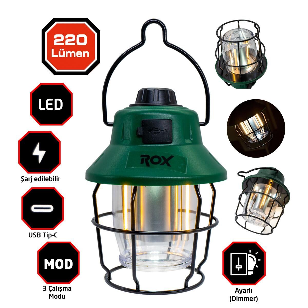 ROX Şarjlı Retro Outdoor Kamp Feneri 220 Lümen (153ROX0215)