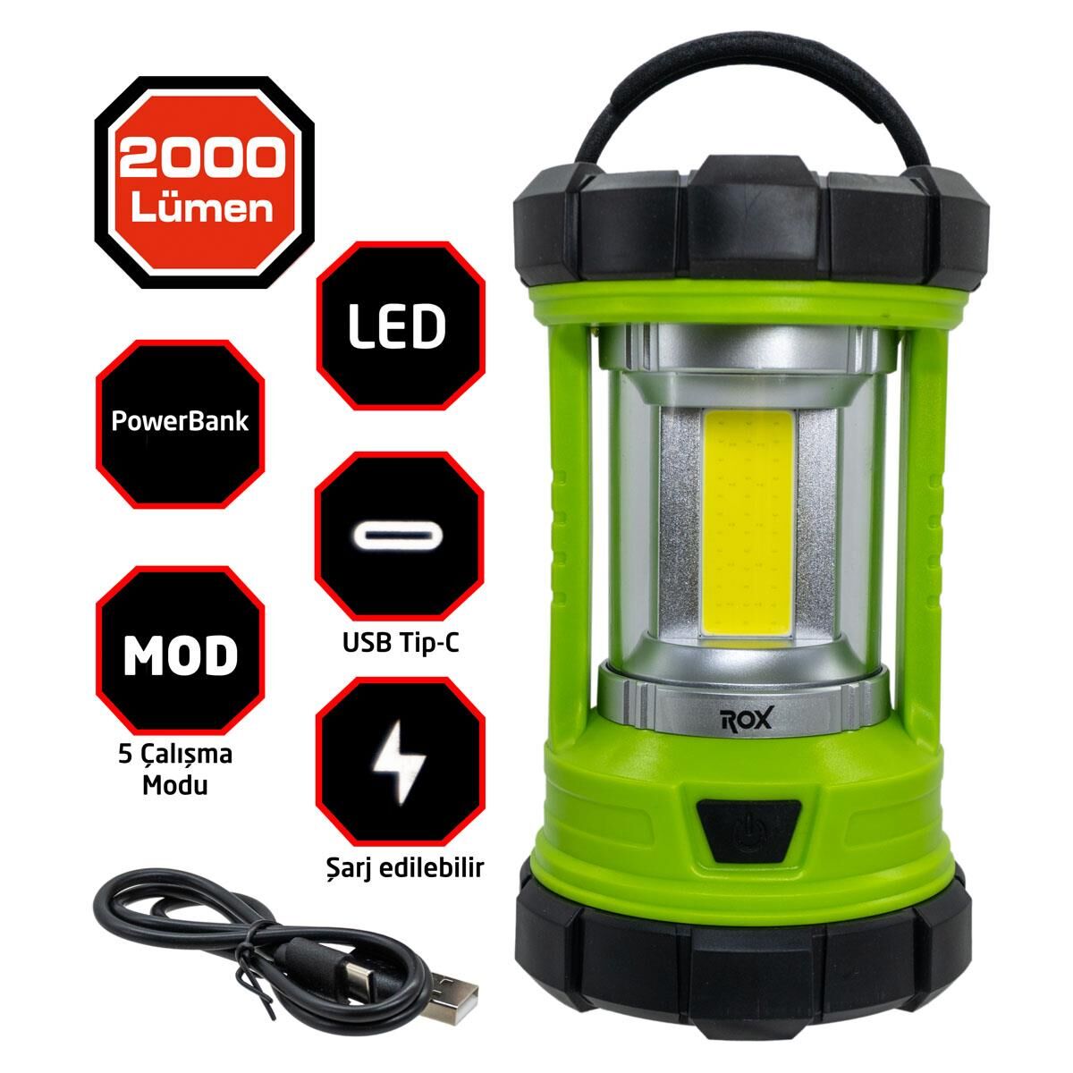 ROX Şarjlı Outdoor Kamp Feneri 2000 Lümen (153ROX0216)