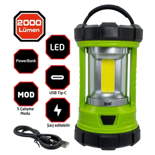 ROX Şarjlı Outdoor Kamp Feneri 2000 Lümen (153ROX0216)