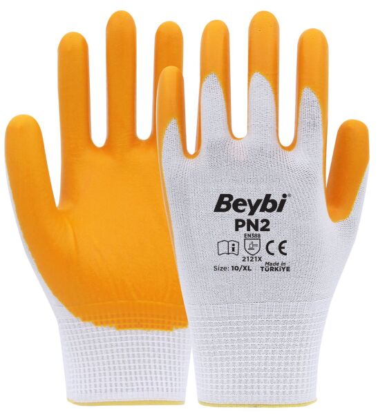 BEYBİ PN-2 Beyaz Sarı Nitril Eldiven No:10