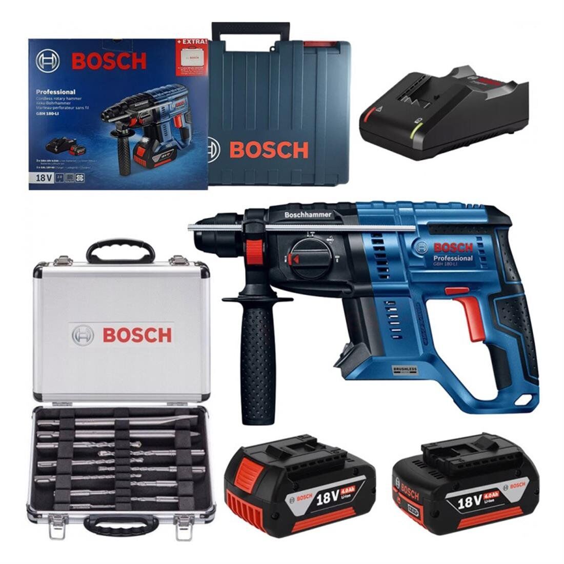 Bosch GBH 180 Li Akülü Hilti Kırıcı Delici + 11 Parça Sds Set - 0615990M33