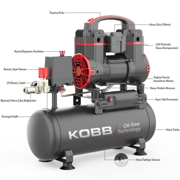 KOBB KBK8S Sessiz Kompresör 8 Litre 1.2 Hp
