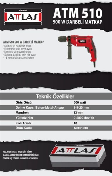 Attlas ATM 510 Darbeli Matkap - A0101010