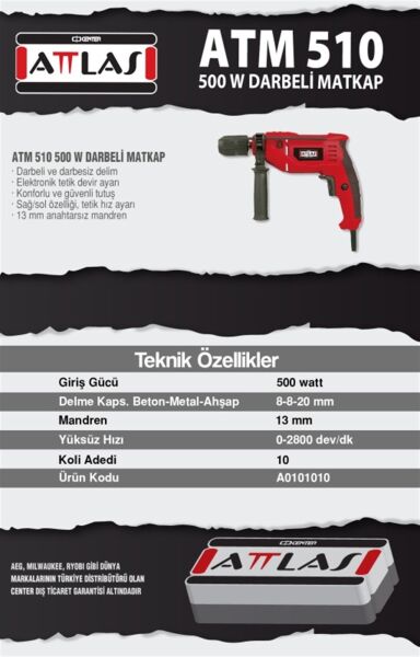 Attlas ATM 510 Darbeli Matkap - A0101010