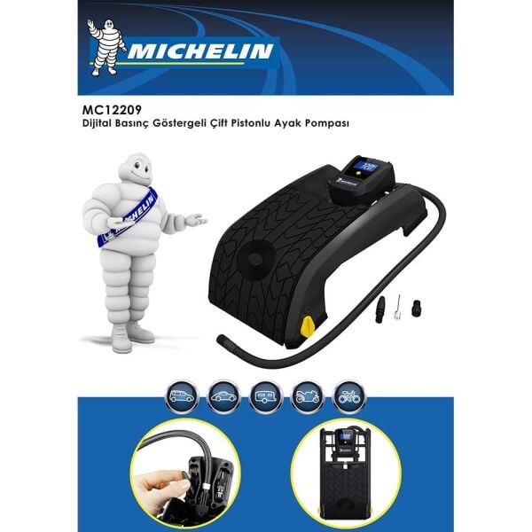 MICHELIN MC12209 Dijital Basınç Göstergeli Çift Pistonlu Ayak Pompası 100 PSI