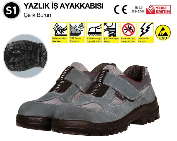 414 S1 Süet Deri Cırtlı İş Ayakkabısı Çelik Burunlu (Numara Seçiniz)