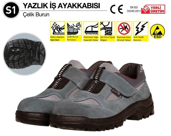 414 S1 Süet Deri Cırtlı İş Ayakkabısı Çelik Burunlu (Numara Seçiniz)