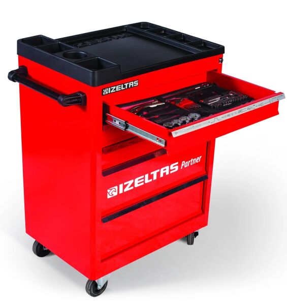 İzeltaş- Partner Serisi Takım Dolabı 5 Çekmeceli Kırmızı ( Dolu-118)