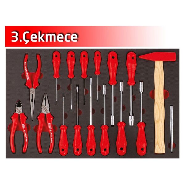 İzeltaş- Partner Serisi Takım Dolabı 5 Çekmeceli Kırmızı ( Dolu-118)