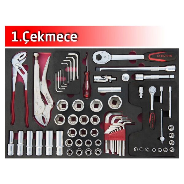 İzeltaş- Partner Serisi Takım Dolabı 5 Çekmeceli Kırmızı ( Dolu-118)