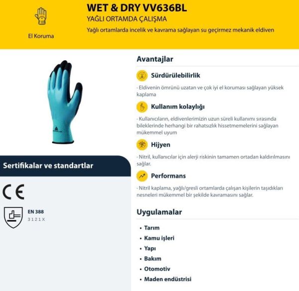 DELTAPLUS VV 636 BL Eldiven 10 Numara