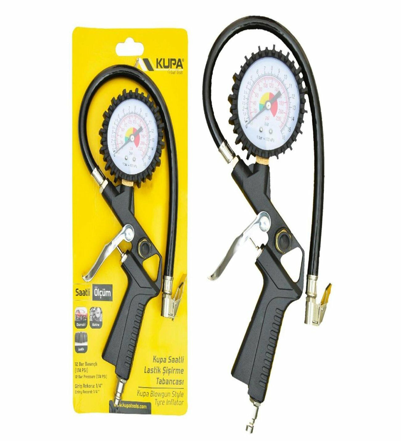 Kupa Lastik Şişirme Hortumlu Saatli Hava Tabancası 0-12 Bar - KUP8190