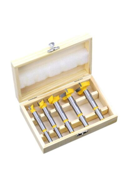 5 Parça Freze Tas Menteşe Yuva Açma Seti Ahşap Delme Çantalı Set